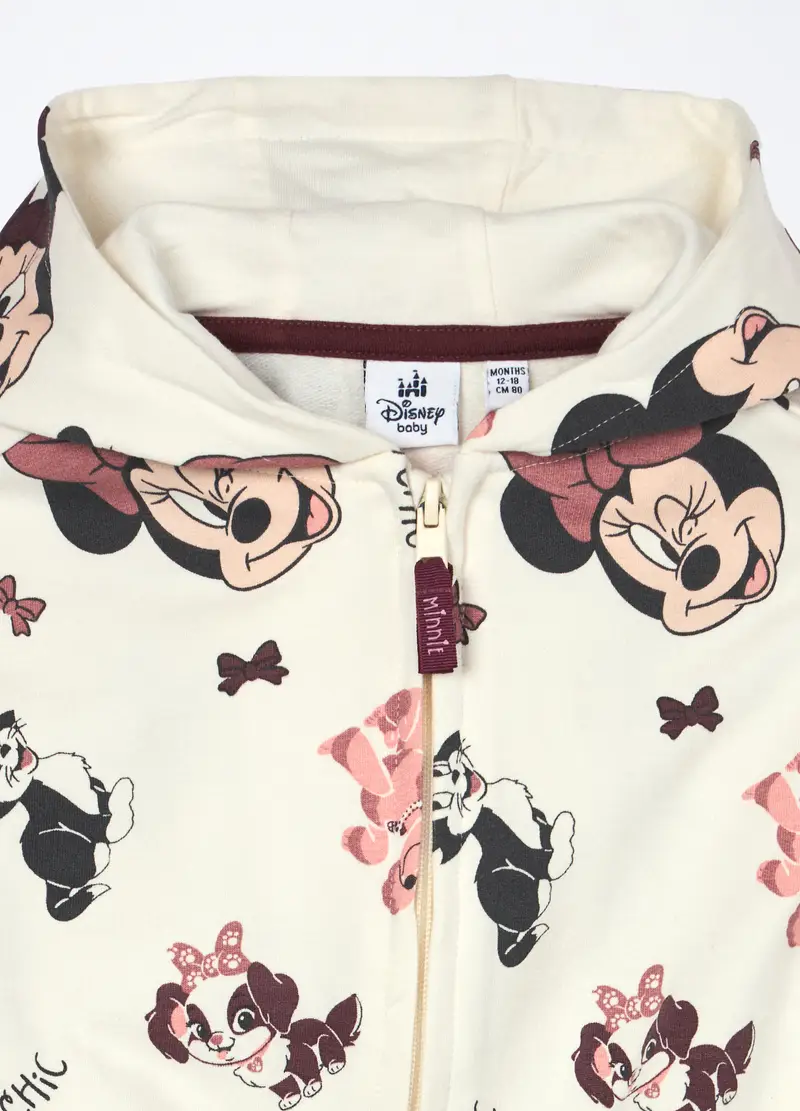 Felpa In Cotone Fleece Stretch Neonata, Bambina, Bianco panna miniatura 3