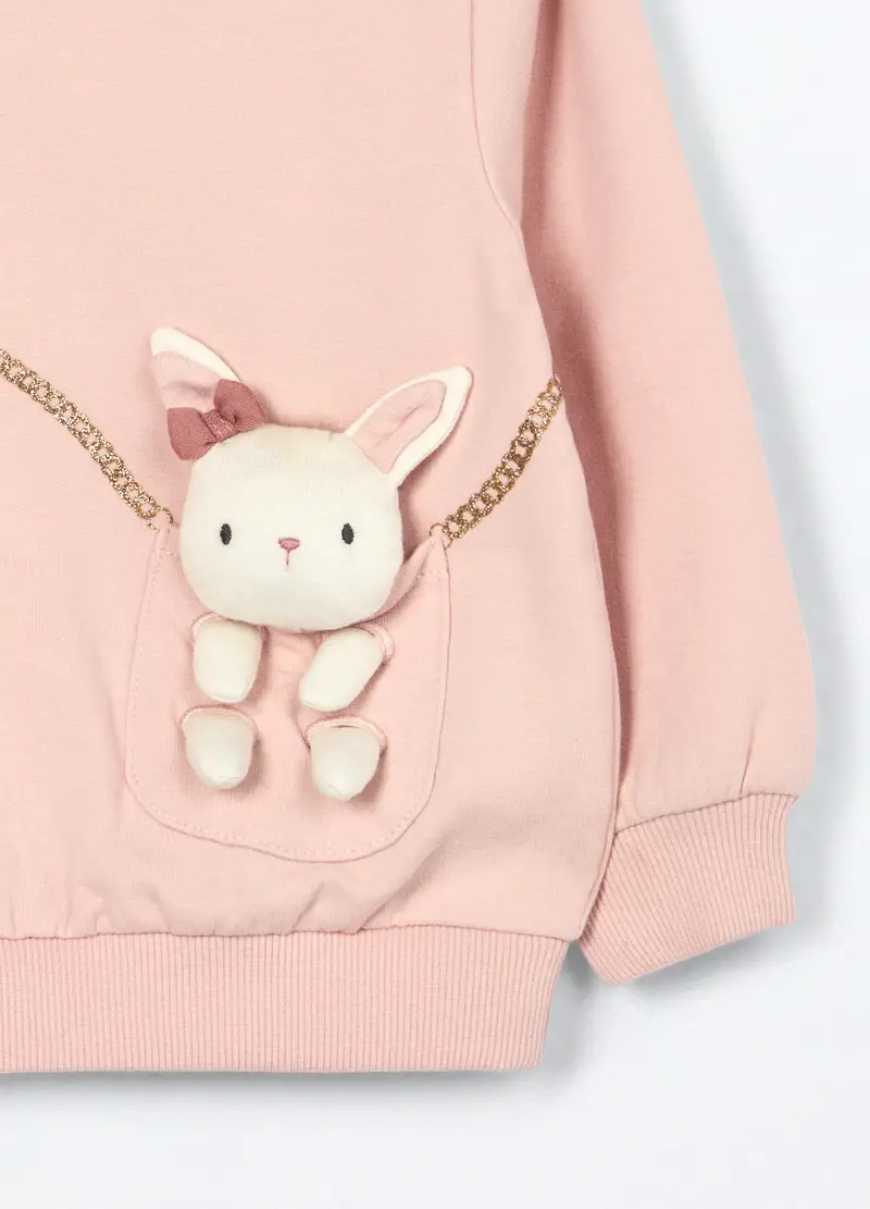 Felpa In Cotone Fleece Stretch Neonata, Bambina, Rosa pastello miniatura 3