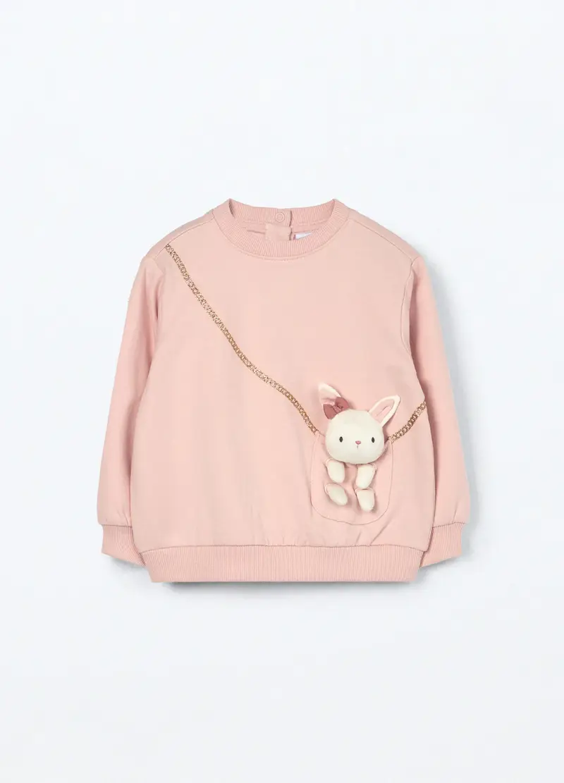 Felpa In Cotone Fleece Stretch Neonata, Bambina, Rosa pastello