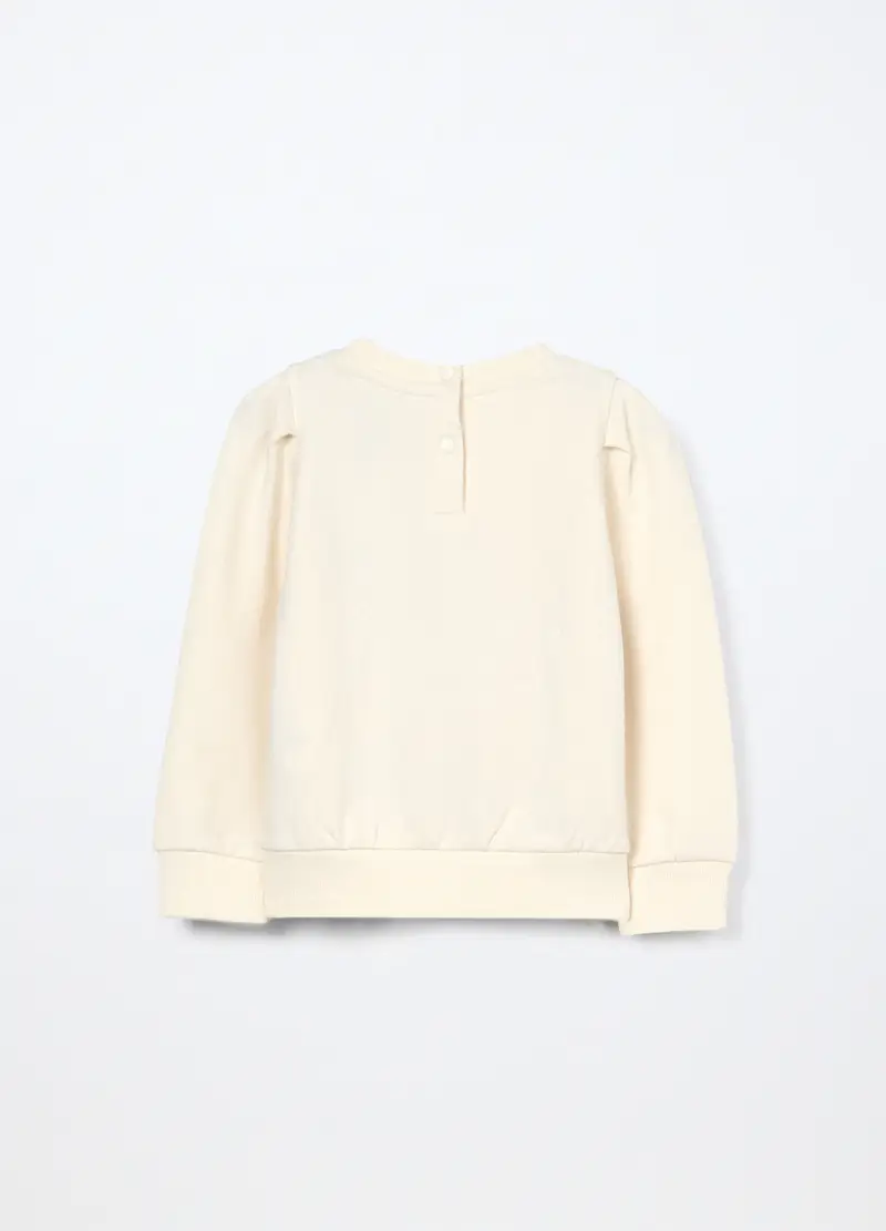 Felpa In Cotone Stretch Neonata, Bambina, Bianco panna miniatura 2