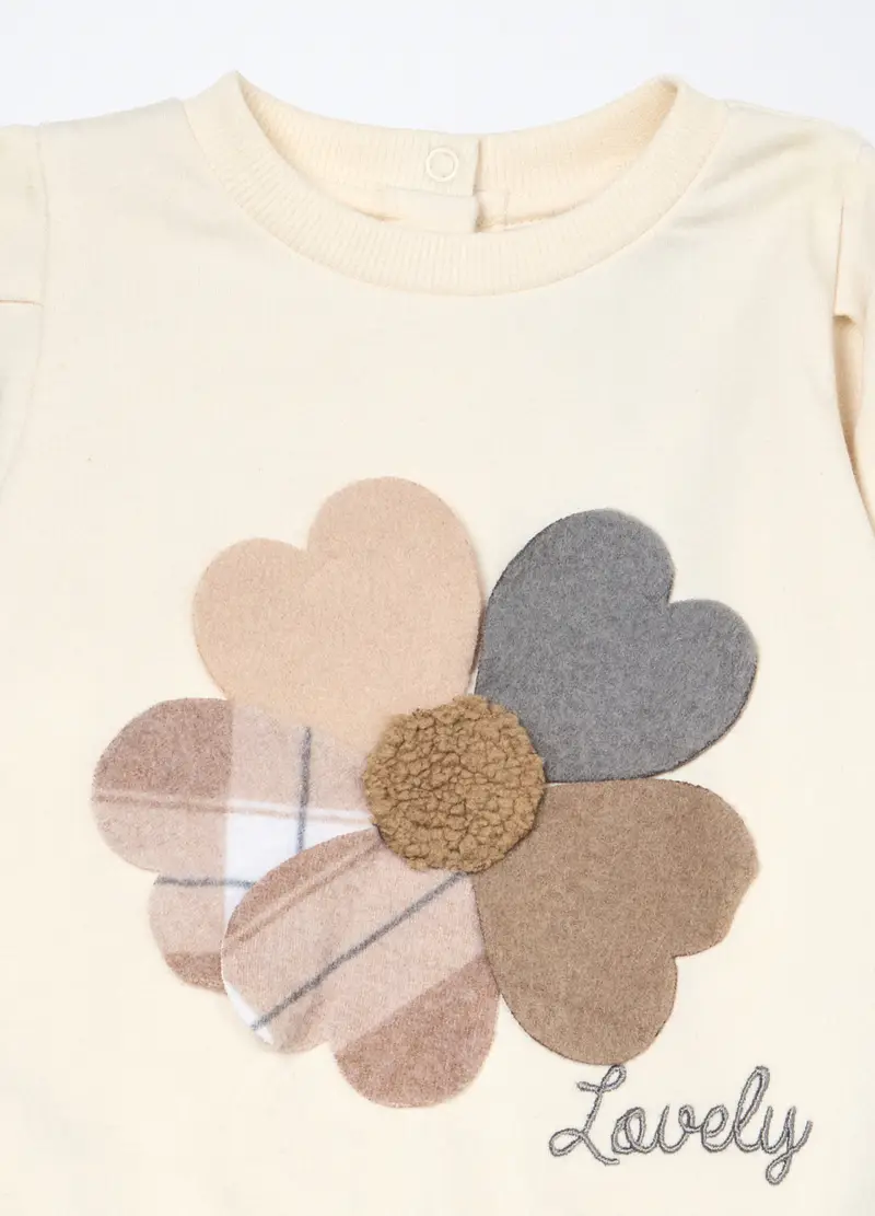 Felpa In Cotone Stretch Neonata, Bambina, Bianco panna miniatura 3