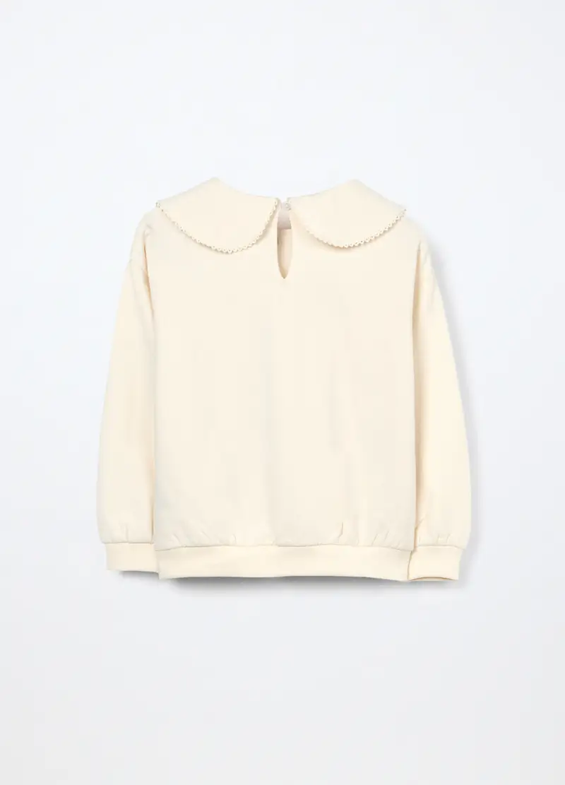 Felpa In Cotone Stretch Neonata, Bambina, Bianco panna miniatura 2