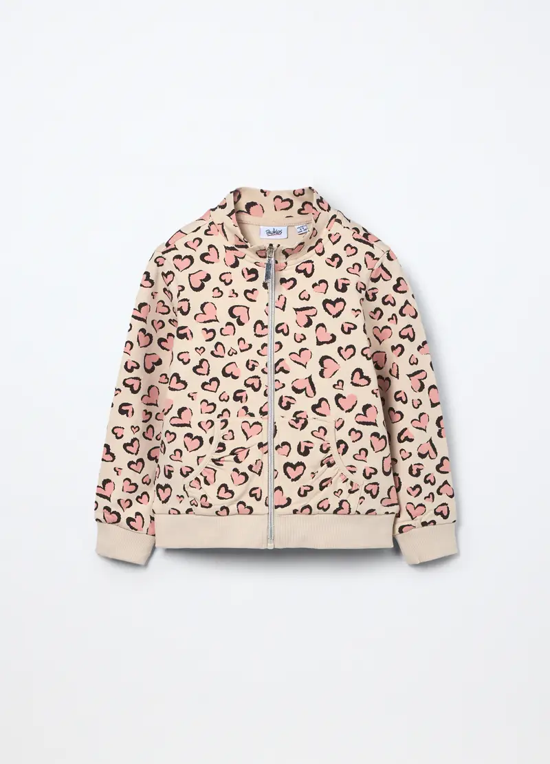 Felpa In French Terry Di Cotone Stretch Bambina, Beige chiaro