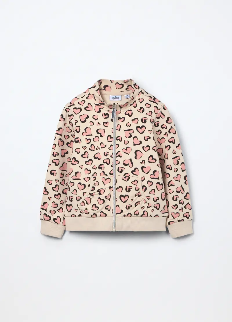 Felpa In French Terry Di Cotone Stretch Bambina, Beige chiaro