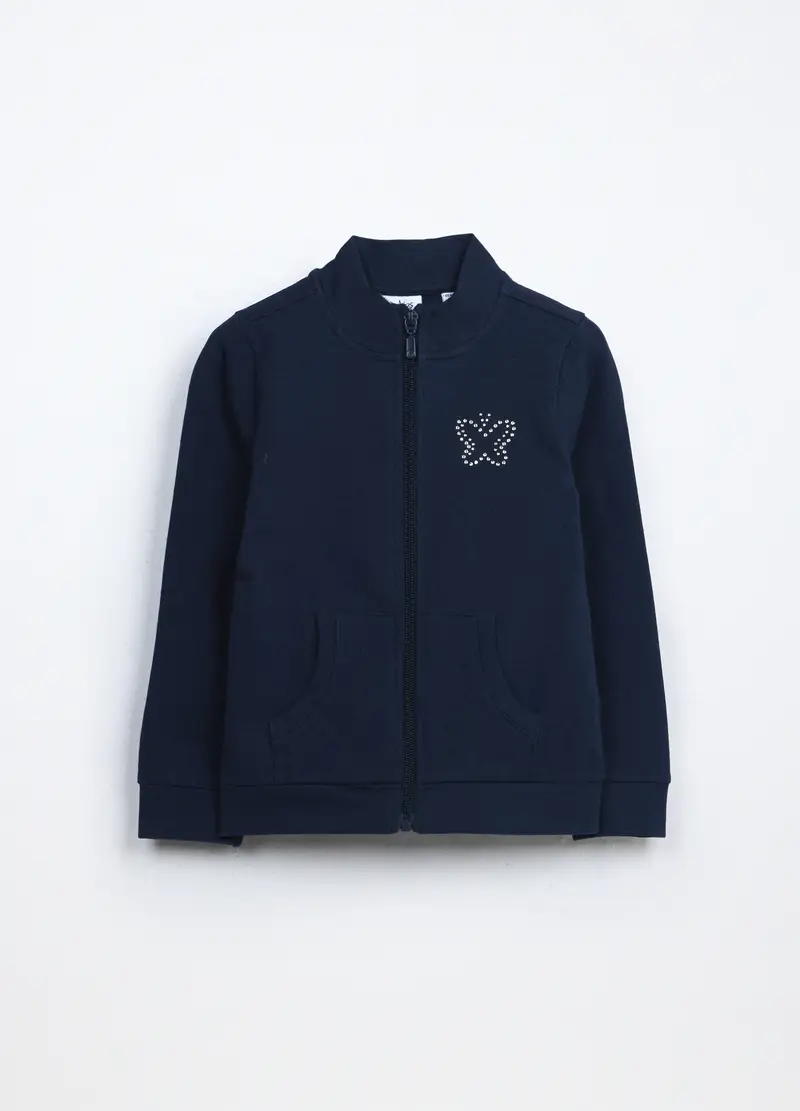 Felpa In French Terry Di Cotone Stretch Bambina, Blu scuro