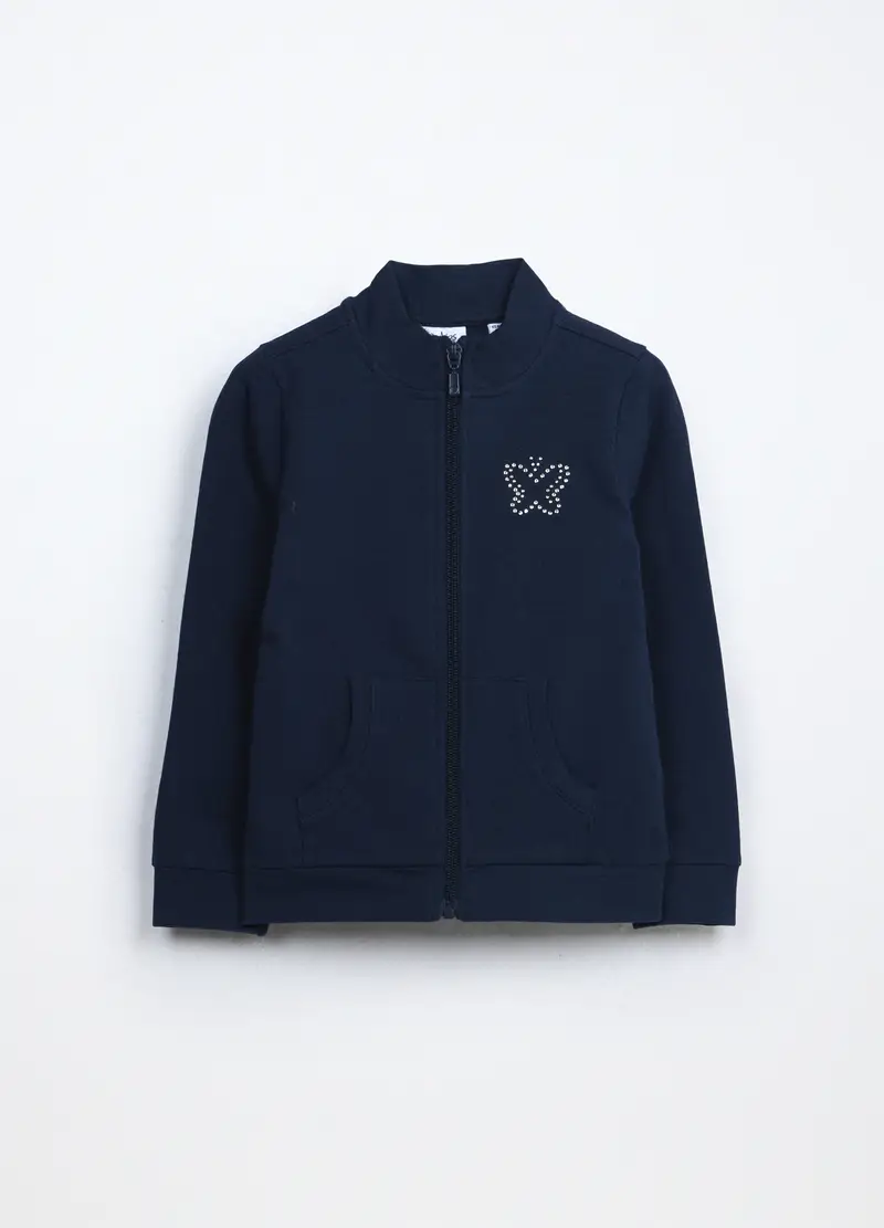 Felpa In French Terry Di Cotone Stretch Bambina, Blu scuro