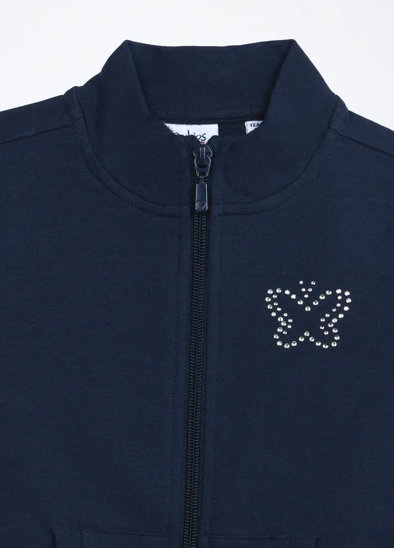 Felpa In French Terry Di Cotone Stretch Bambina, Blu scuro miniatura 3