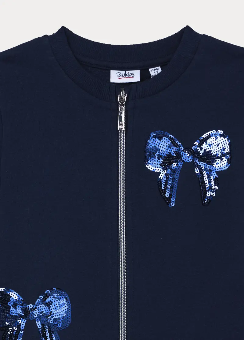 Felpa In French Terry Di Cotone Stretch Bambina, Blu scuro miniatura 3