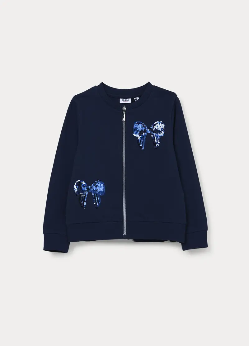 Felpa In French Terry Di Cotone Stretch Bambina, Blu scuro