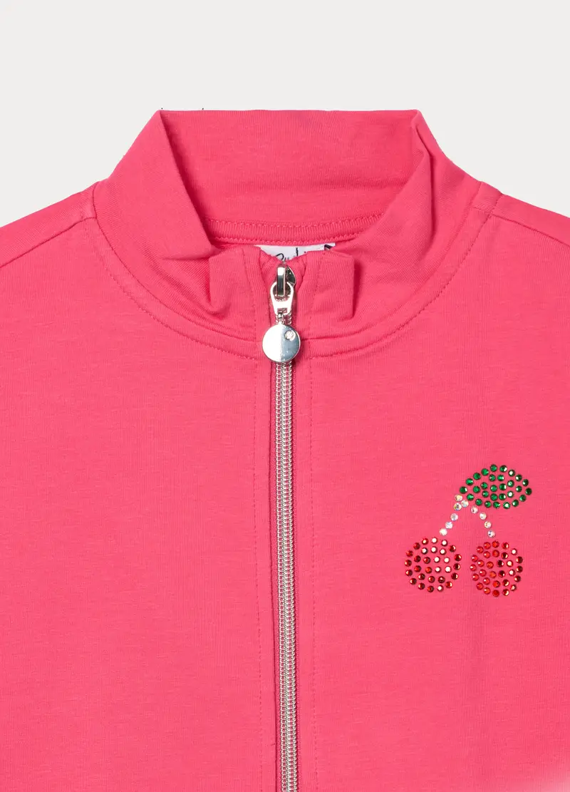 Felpa In French Terry Di Cotone Stretch Bambina, Rosa pastello miniatura 3