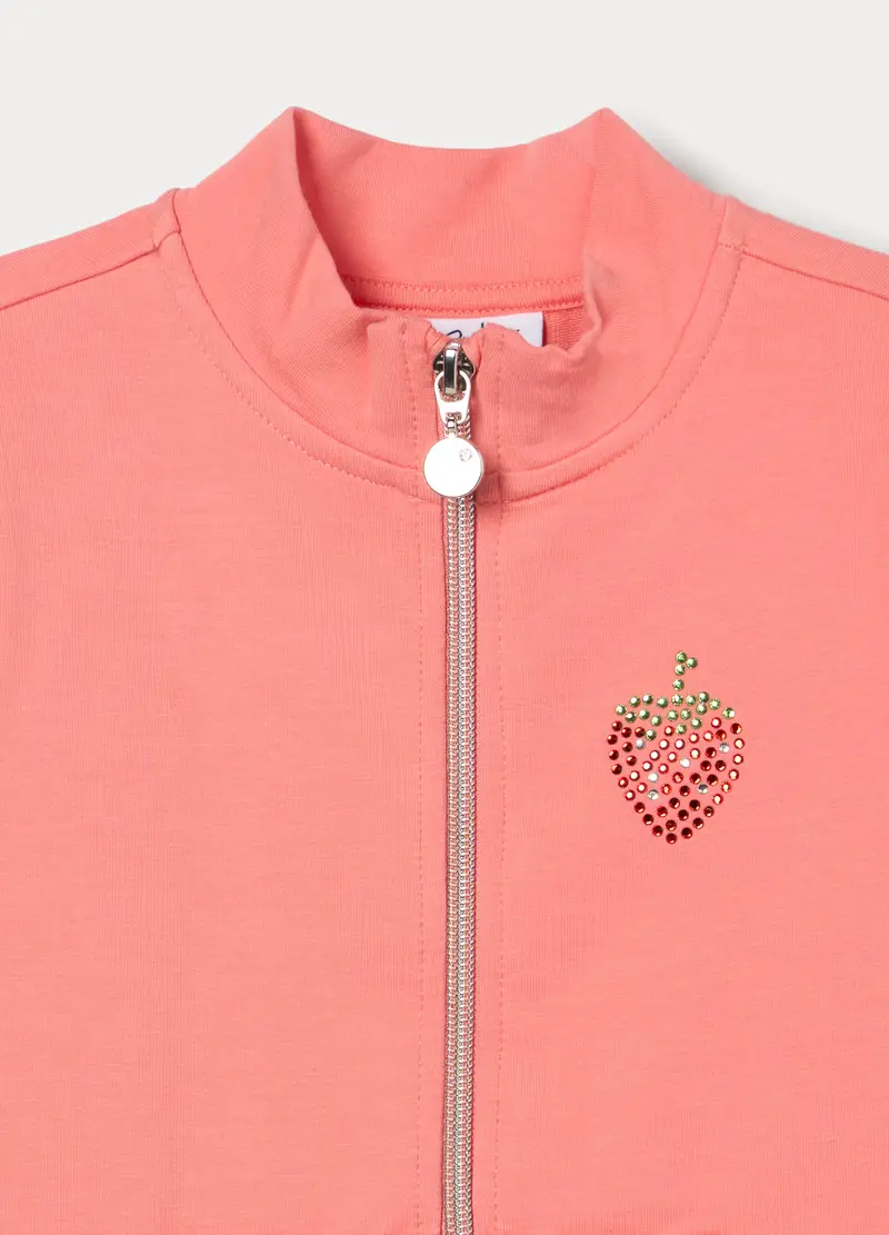 Felpa In French Terry Di Cotone Stretch Bambina, Rosa salmone miniatura 3