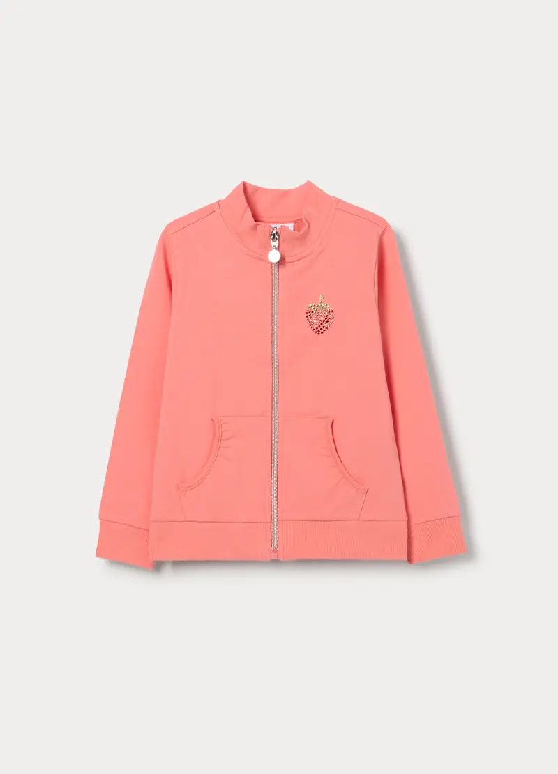 Felpa In French Terry Di Cotone Stretch Bambina, Rosa salmone