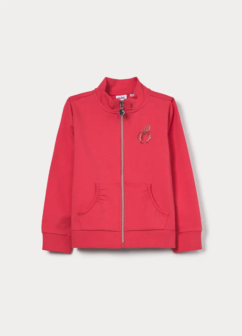 Felpa In French Terry Di Cotone Stretch Bambina, Rosa scuro