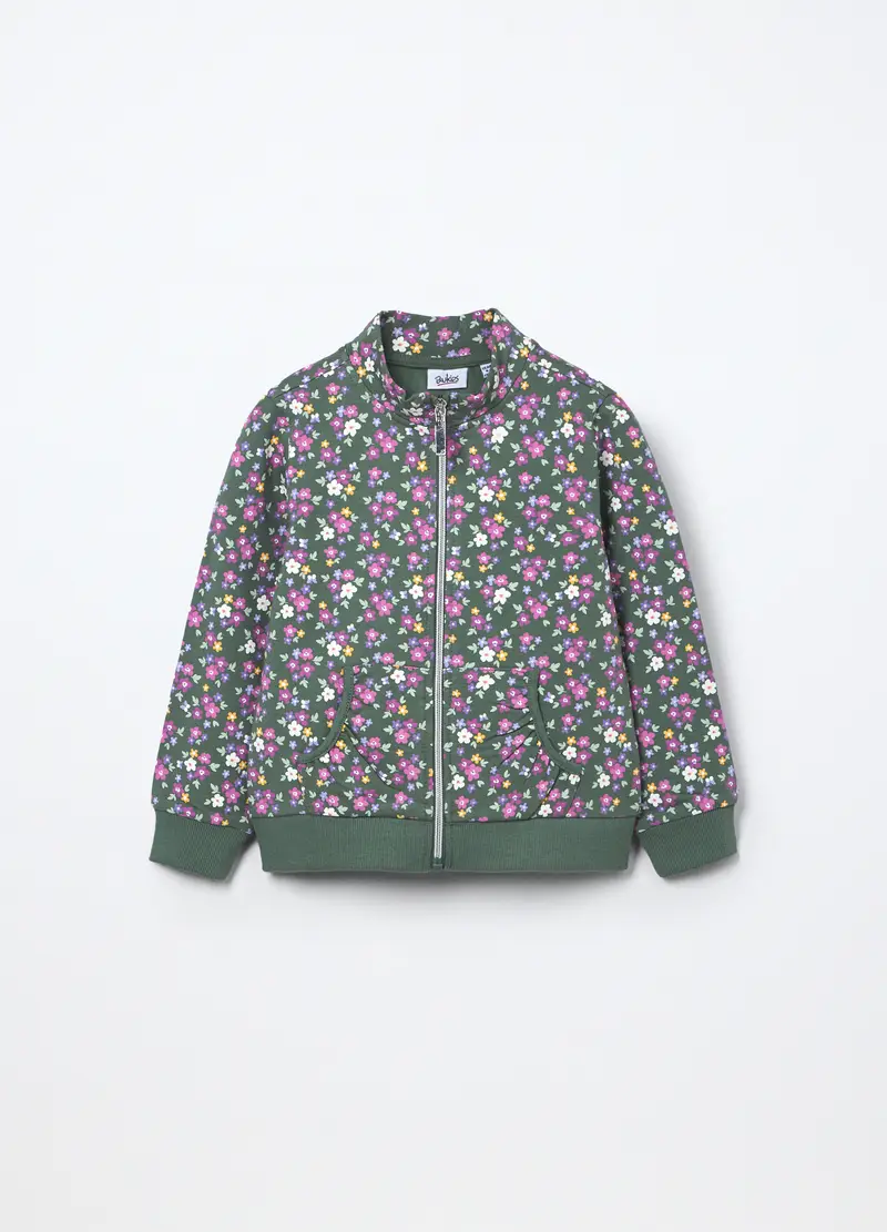 Felpa In French Terry Di Cotone Stretch Bambina, Verde foglia