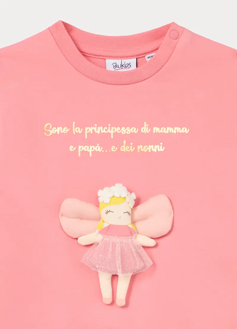 Felpa In French Terry Di Cotone Stretch Bimba, Bambina, Rosa pastello miniatura 3