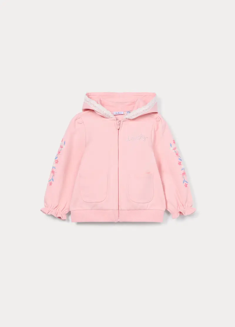 Felpa In French Terry Di Cotone Stretch Bimba, Bambina, Rosa pastello