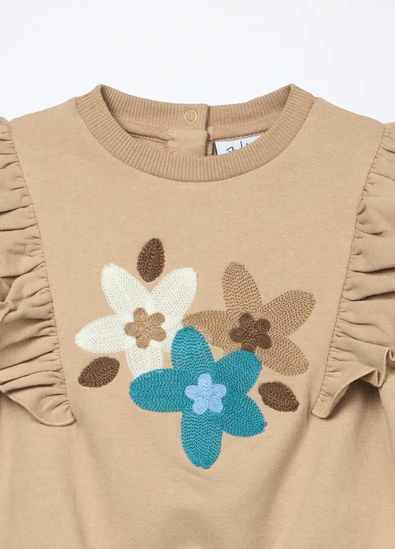 Felpa In French Terry Di Cotone Stretch Neonata, Bambina, Beige chiaro miniatura 3