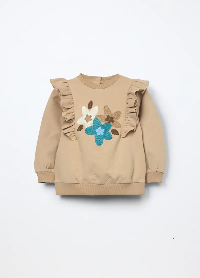 Felpa In French Terry Di Cotone Stretch Neonata, Bambina, Beige chiaro