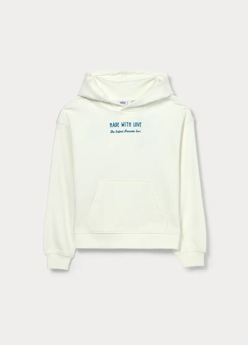 Felpa In French Terry Di Misto Cotone Ragazza, Bambina, Bianco gesso