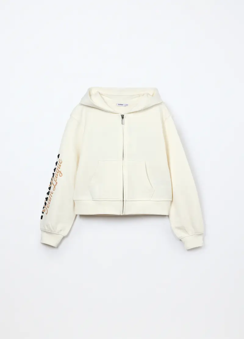 Felpa In French Terry Di Misto Cotone Ragazza, Bambina, Bianco panna