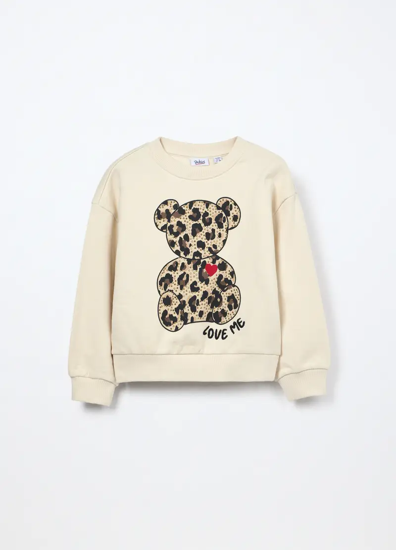 Felpa In French Terry Di Puro Cotone Bambina, Bianco avorio