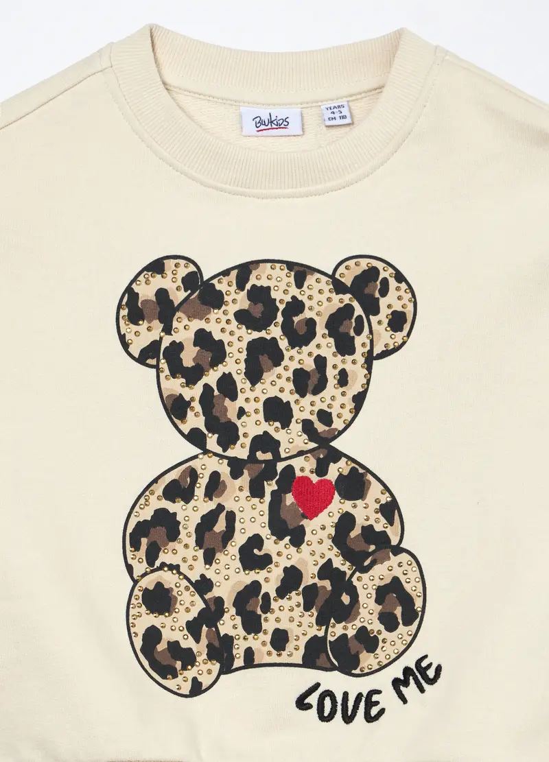 Felpa In French Terry Di Puro Cotone Bambina, Bianco avorio miniatura 3