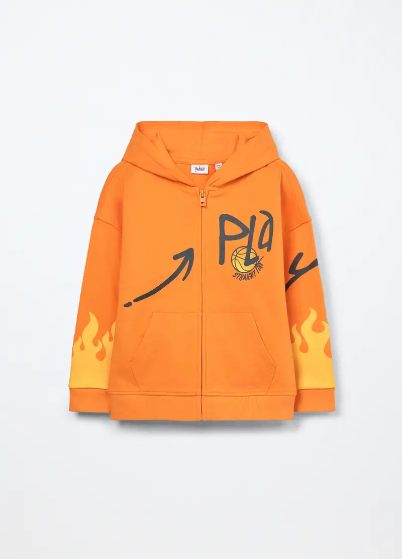 Blukids, Felpa In French Terry Di Puro Cotone Bambino, Arancione papaya, Taglia: 3-4