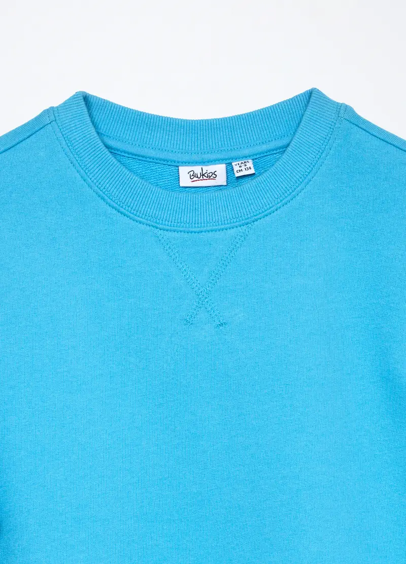 Felpa In French Terry Di Puro Cotone Bambino, Azzurro cielo miniatura 3