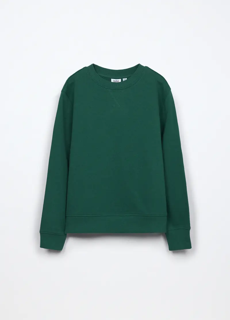 Felpa In French Terry Di Puro Cotone Bambino, Verde scuro