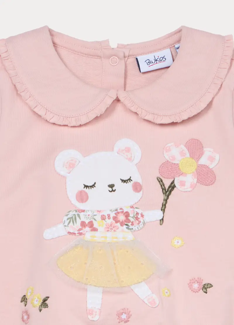 Felpa In French Terry Di Puro Cotone Bimba, Bambina, Rosa pastello miniatura 3