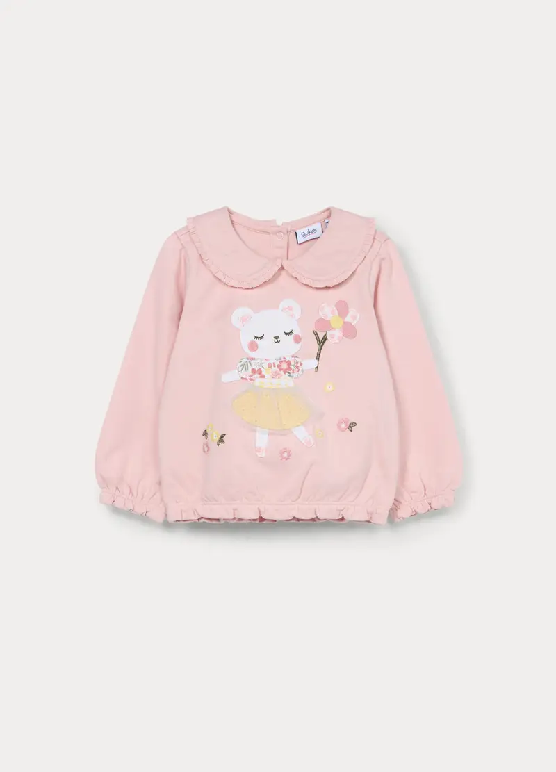 Felpa In French Terry Di Puro Cotone Bimba, Bambina, Rosa pastello