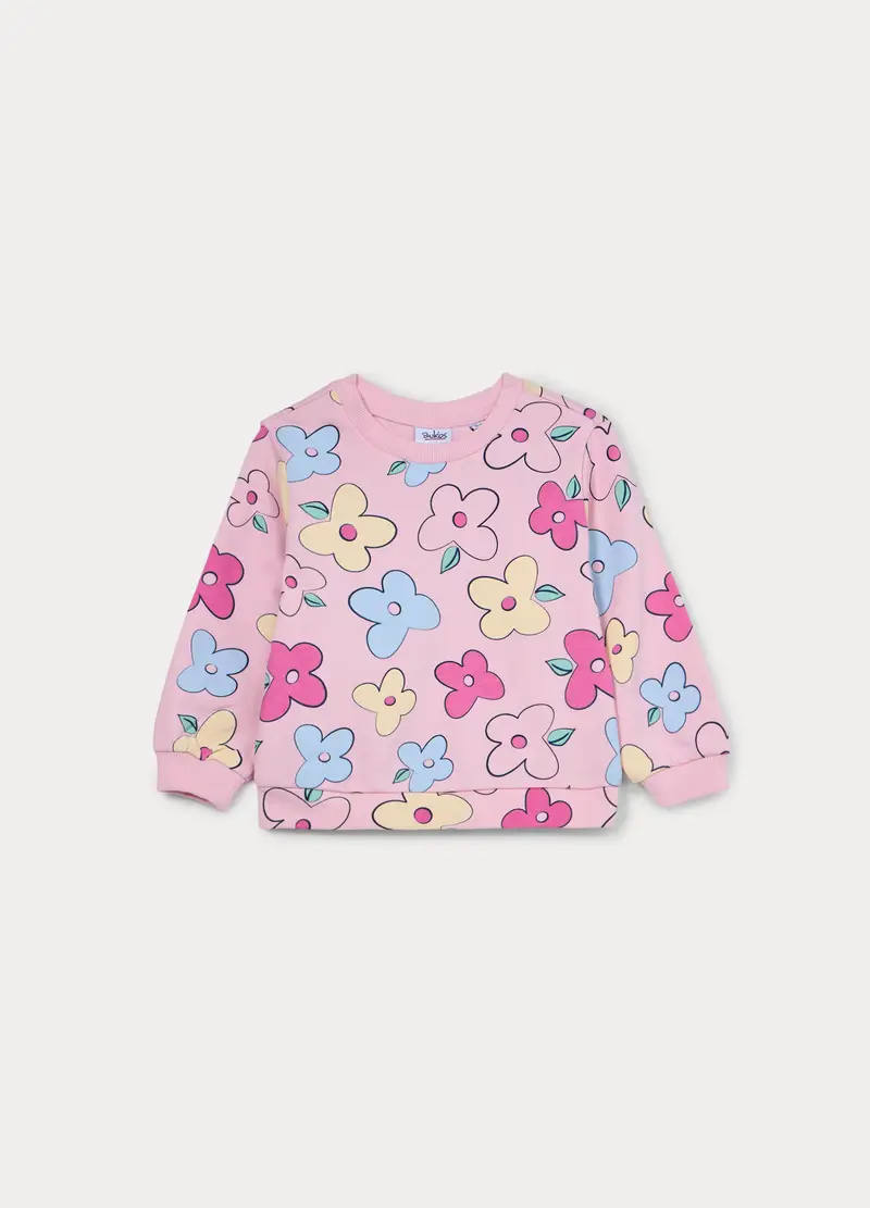 Felpa In French Terry Di Puro Cotone Bimba, Bambina, Rosa pastello