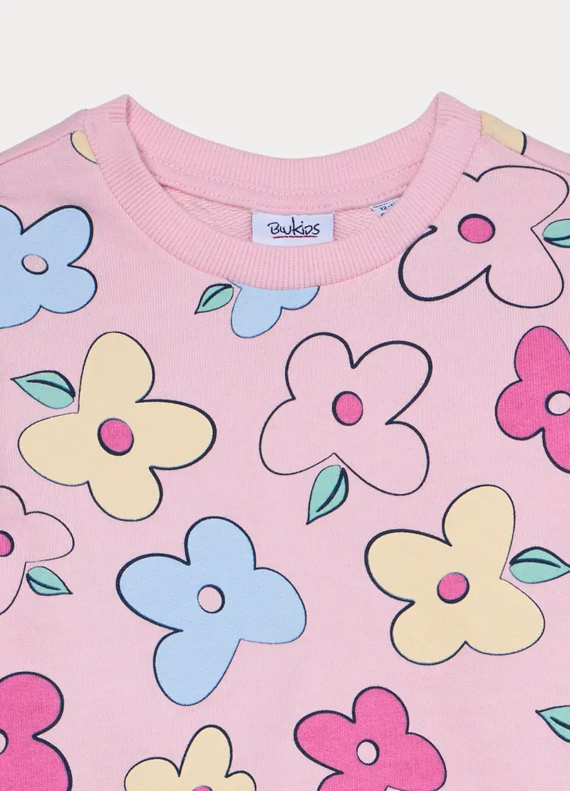 Felpa In French Terry Di Puro Cotone Bimba, Bambina, Rosa pastello miniatura 3