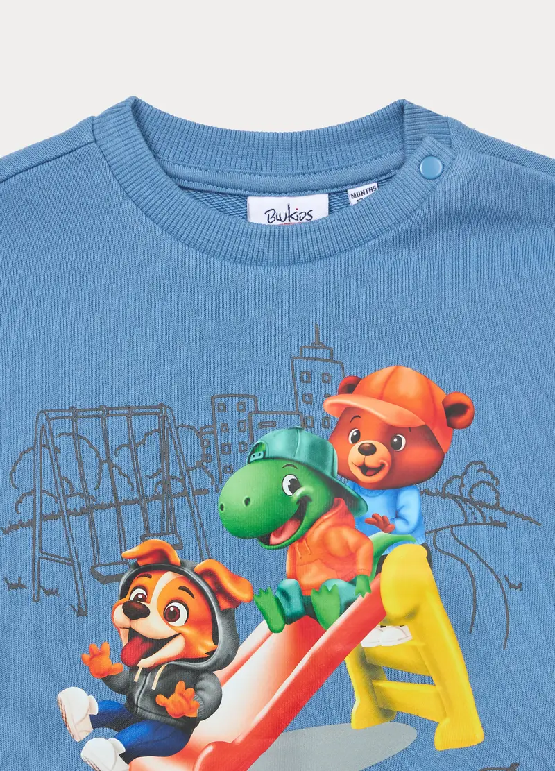 Felpa In French Terry Di Puro Cotone Bimbo, Bambino, Azzurro cielo miniatura 3