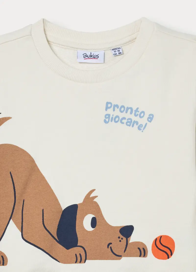 Felpa In French Terry Di Puro Cotone Bimbo, Bambino, Bianco panna miniatura 3