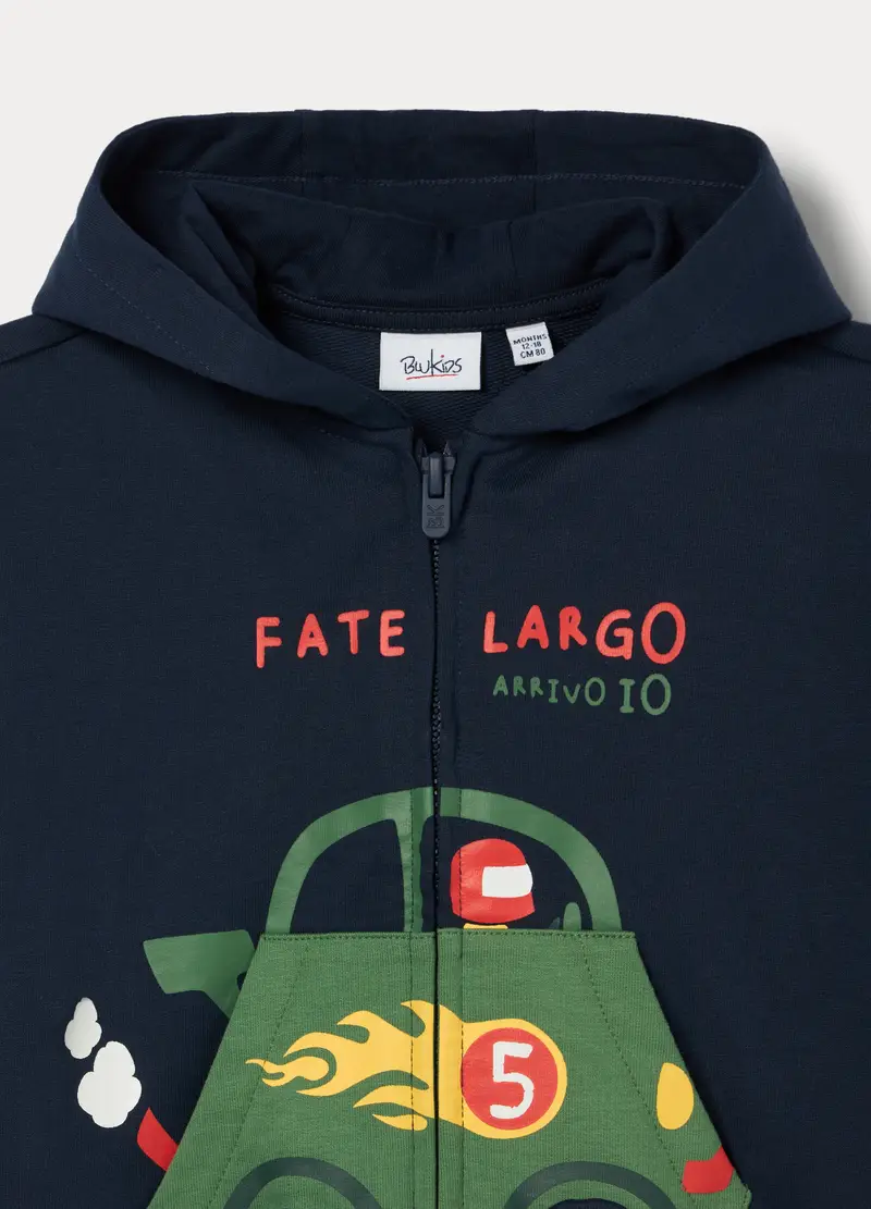 Felpa In French Terry Di Puro Cotone Bimbo, Bambino, Blu scuro miniatura 3