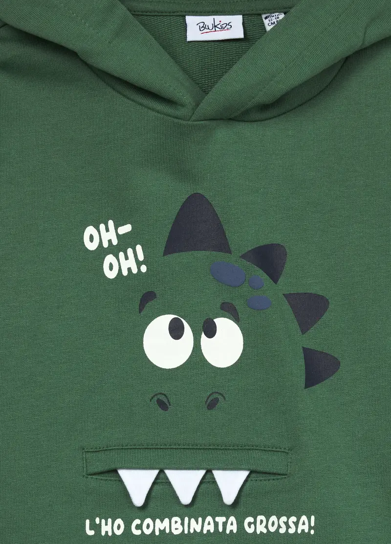 Felpa In French Terry Di Puro Cotone Bimbo, Bambino, Verde scuro miniatura 3