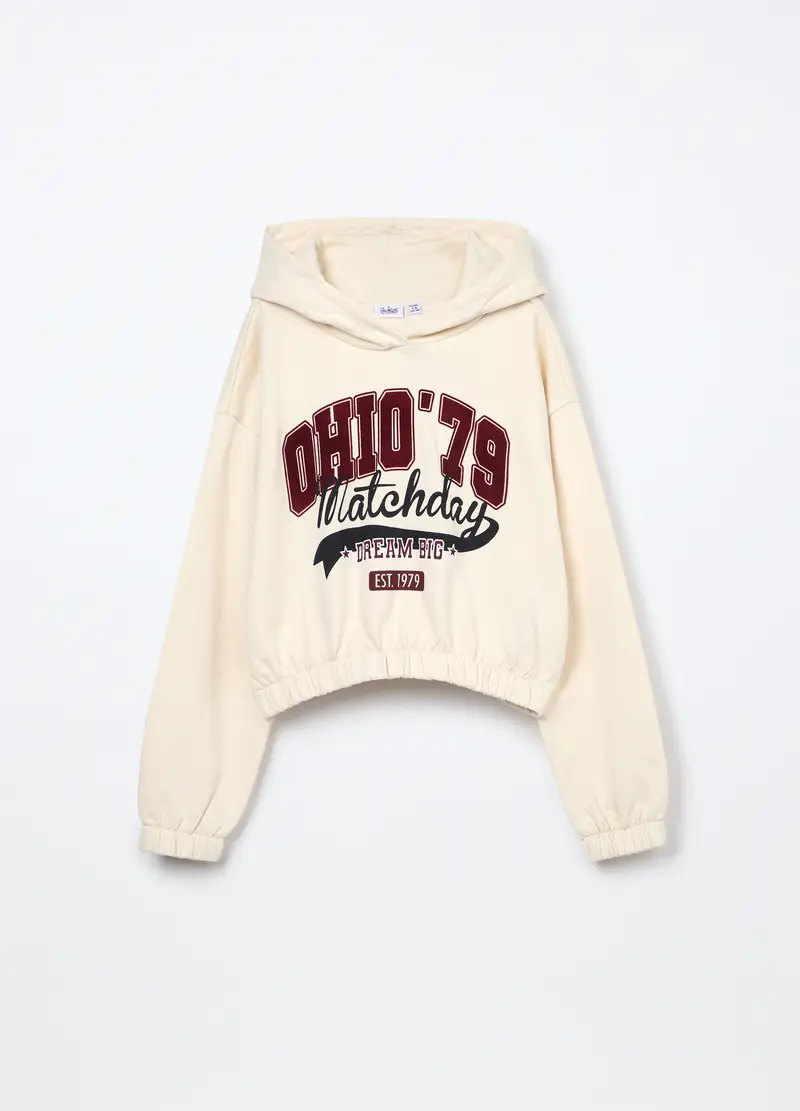 Felpa In French Terry Di Puro Cotone Ragazza, Bambina, Beige chiaro