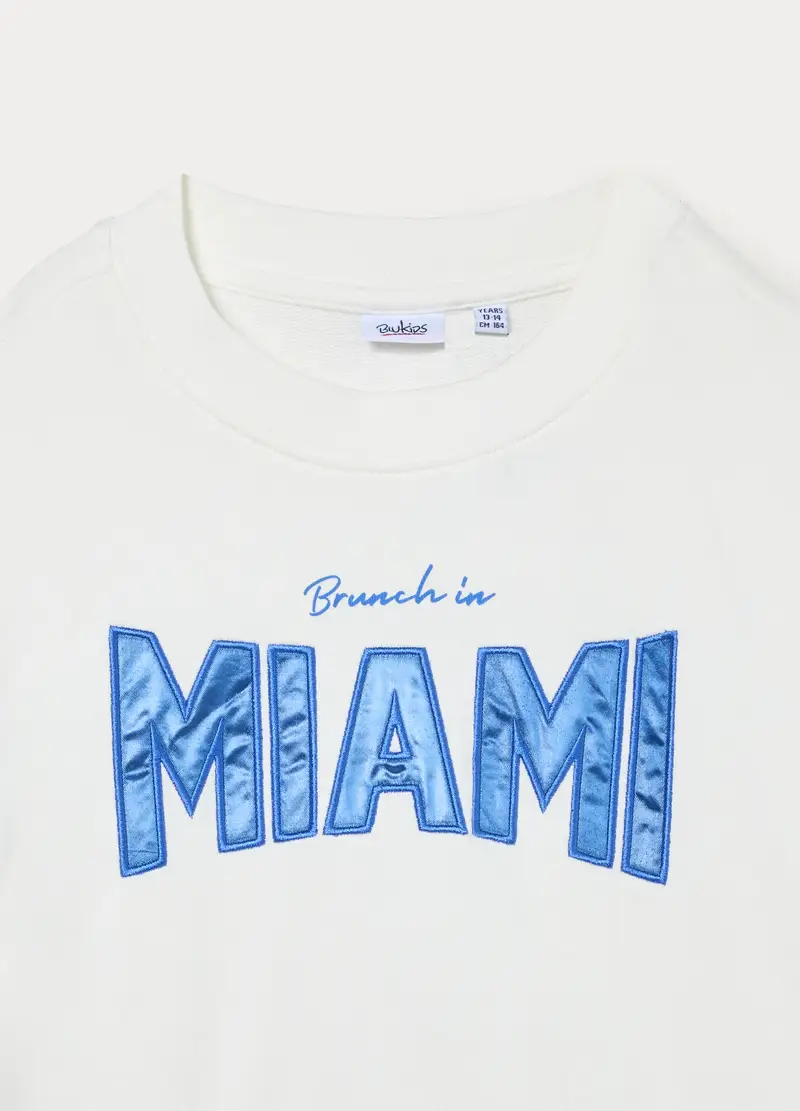 Felpa In French Terry Di Puro Cotone Ragazza, Bambina, Bianco gesso miniatura 3