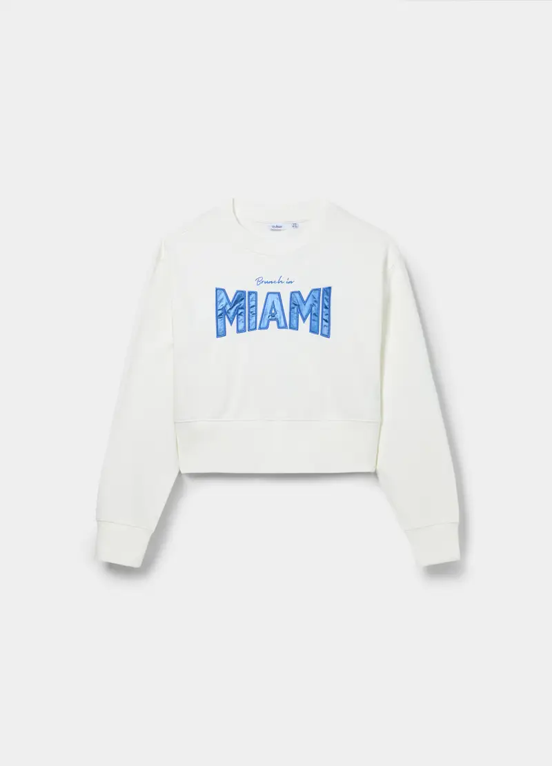 Felpa In French Terry Di Puro Cotone Ragazza, Bambina, Bianco gesso