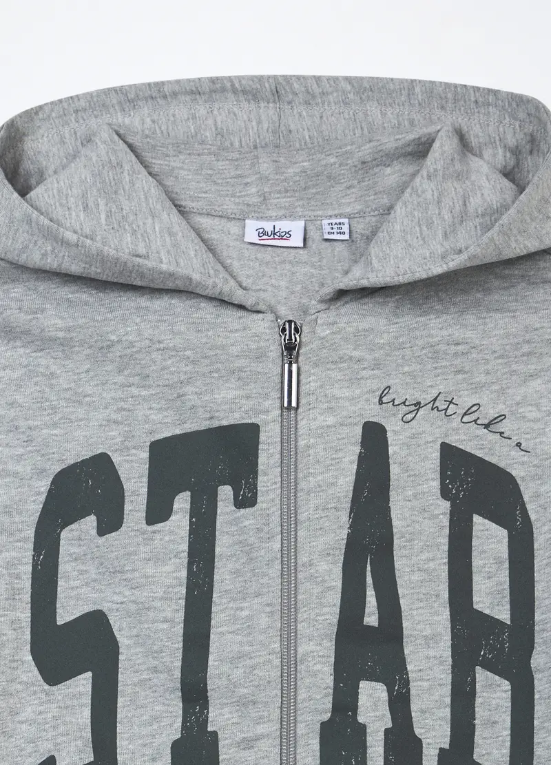 Felpa In French Terry Di Puro Cotone Ragazza, Bambina, Grigio chiaro melange miniatura 3