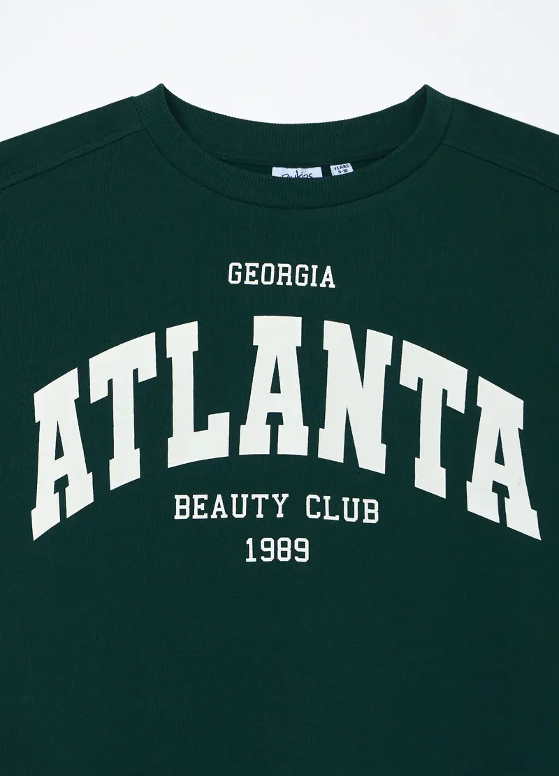 Felpa In French Terry Di Puro Cotone Ragazza, Bambina, Verde scuro miniatura 3