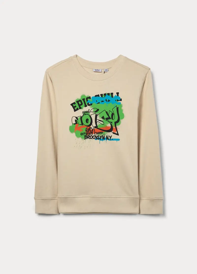 Felpa In French Terry Di Puro Cotone Ragazzo, Bambino, Beige chiaro