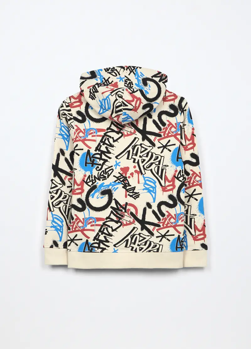 Felpa In French Terry Di Puro Cotone Ragazzo, Bambino, Bianco avorio miniatura 2