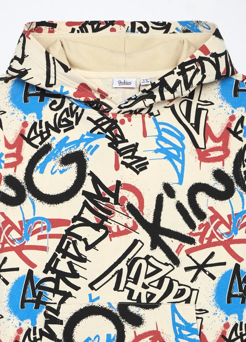 Felpa In French Terry Di Puro Cotone Ragazzo, Bambino, Bianco avorio miniatura 3