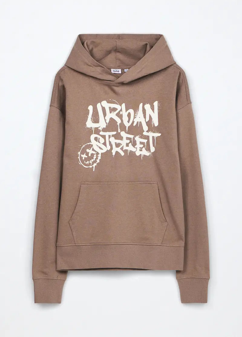 Felpa In French Terry Di Puro Cotone Ragazzo, Bambino, Marrone chiaro