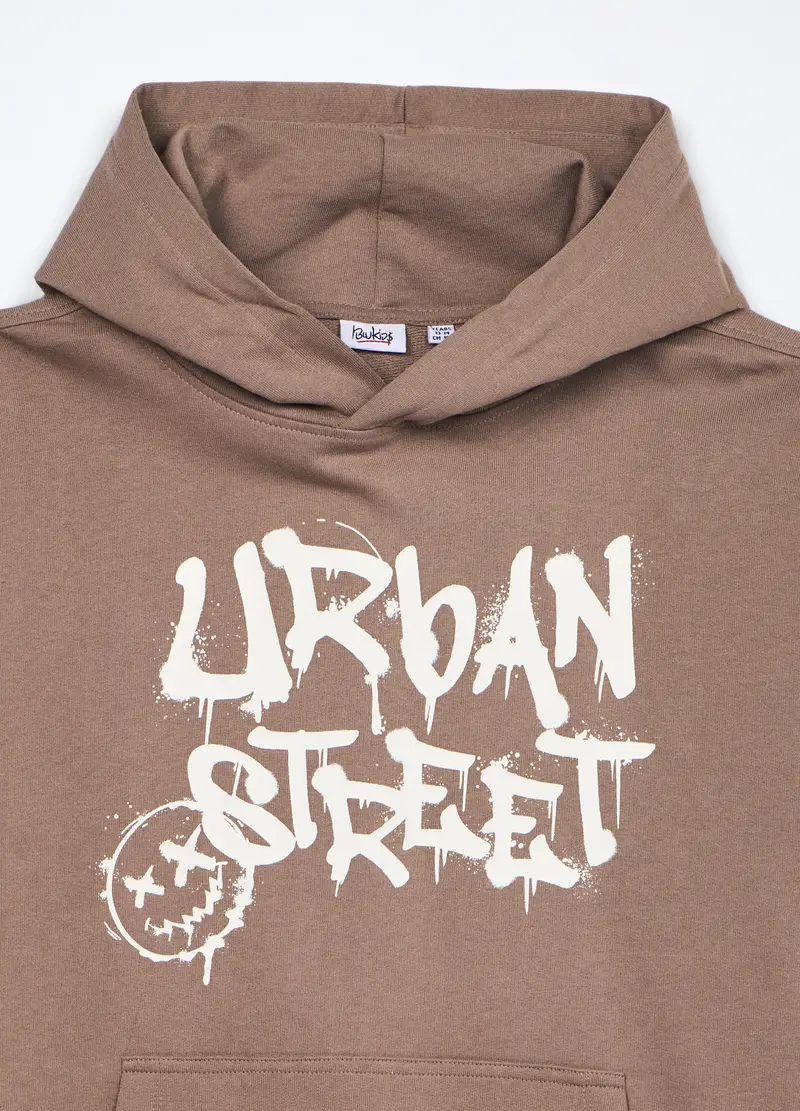 Felpa In French Terry Di Puro Cotone Ragazzo, Bambino, Marrone chiaro miniatura 3