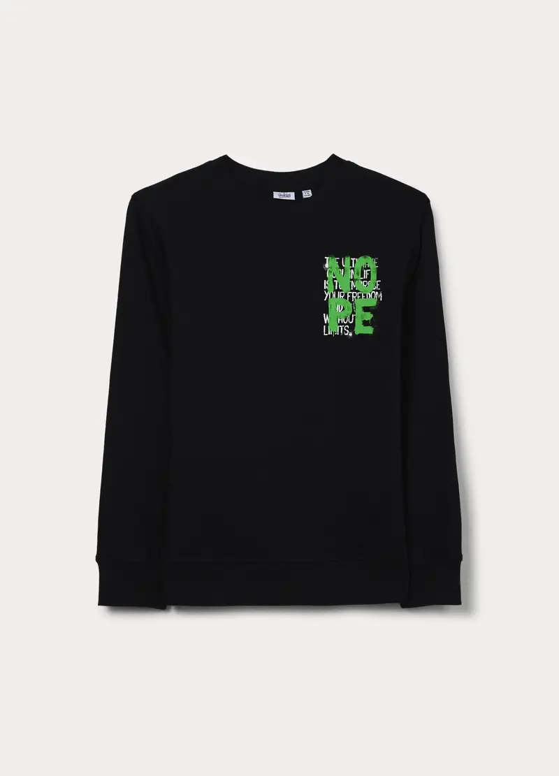 Felpa In French Terry Di Puro Cotone Ragazzo, Bambino, Nero