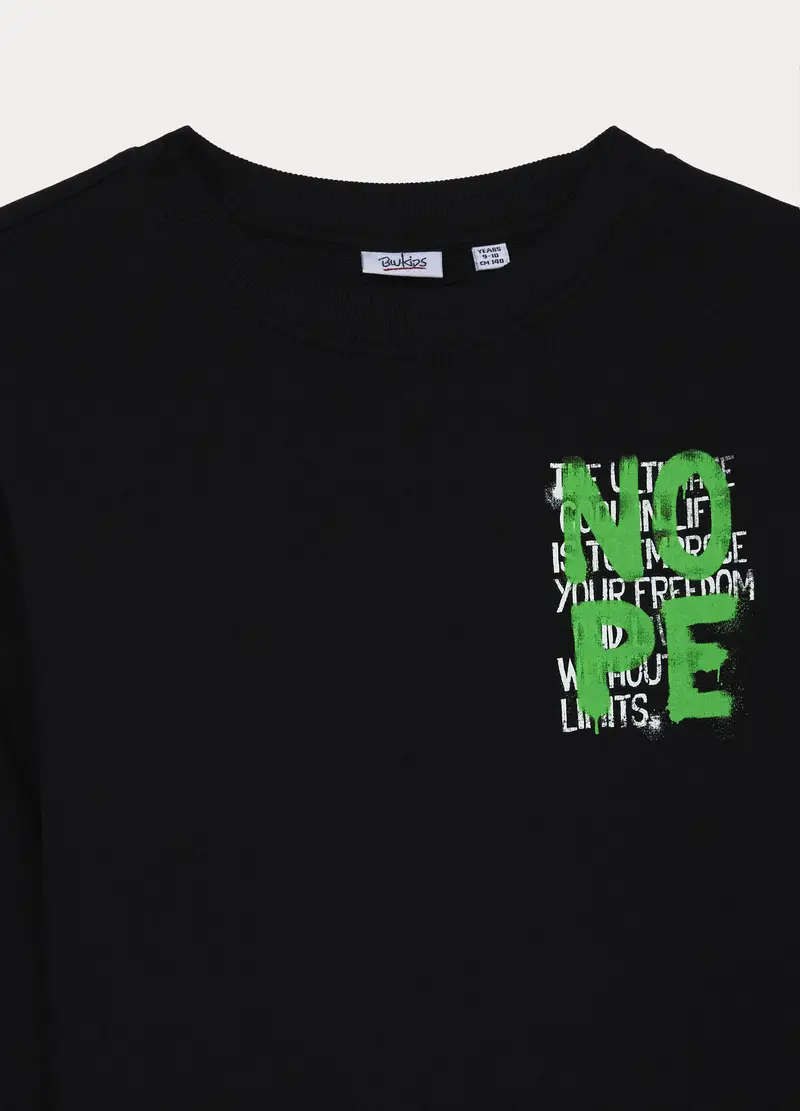 Felpa In French Terry Di Puro Cotone Ragazzo, Bambino, Nero miniatura 3