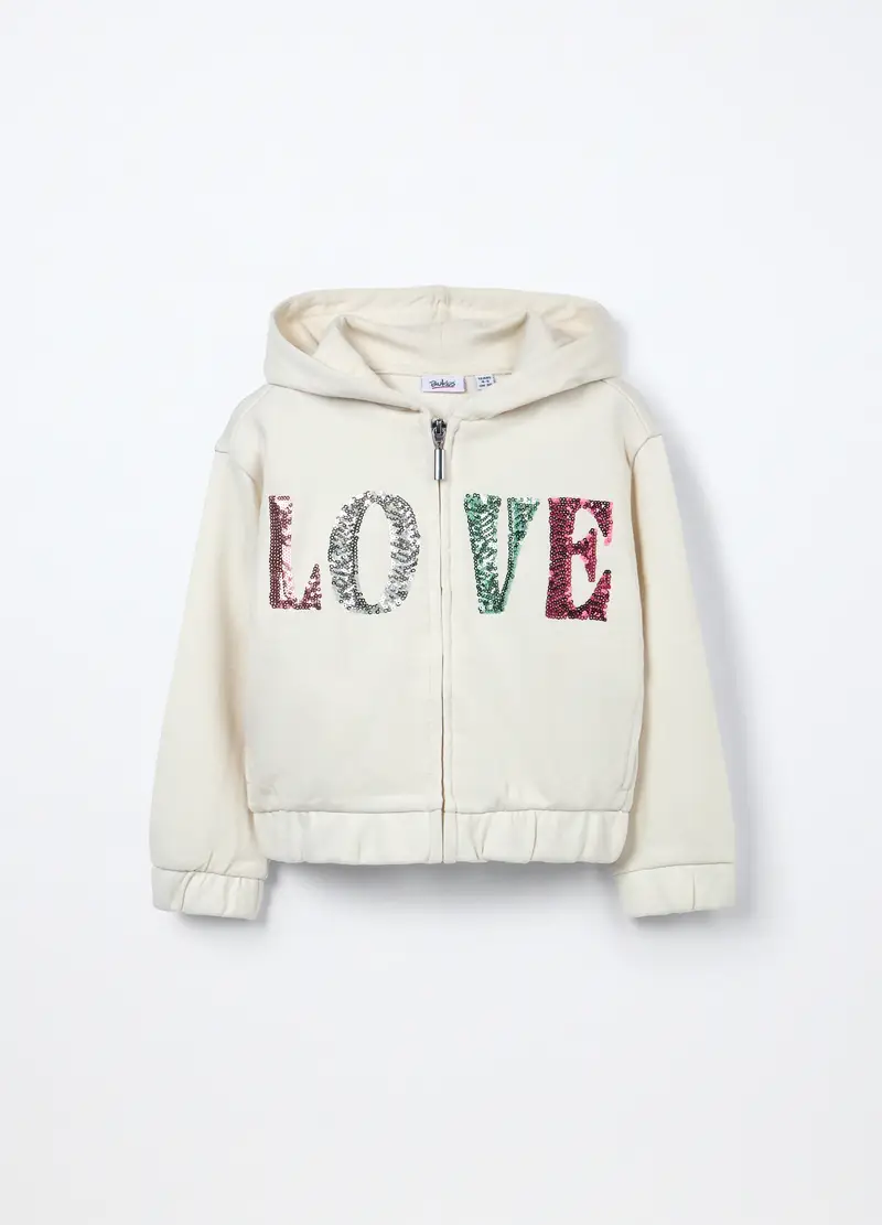 Felpa In French Terry Misto Cotone Bambina, Bianco